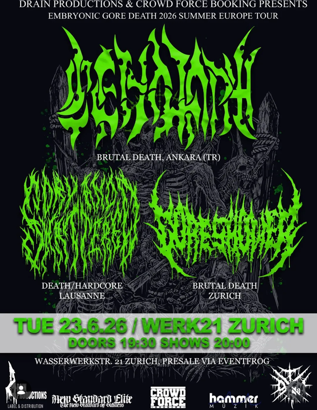 Cenotaph, Goreshower, Dry and Shattered – Dynamo Werk21, Zürich – 23.06.2026